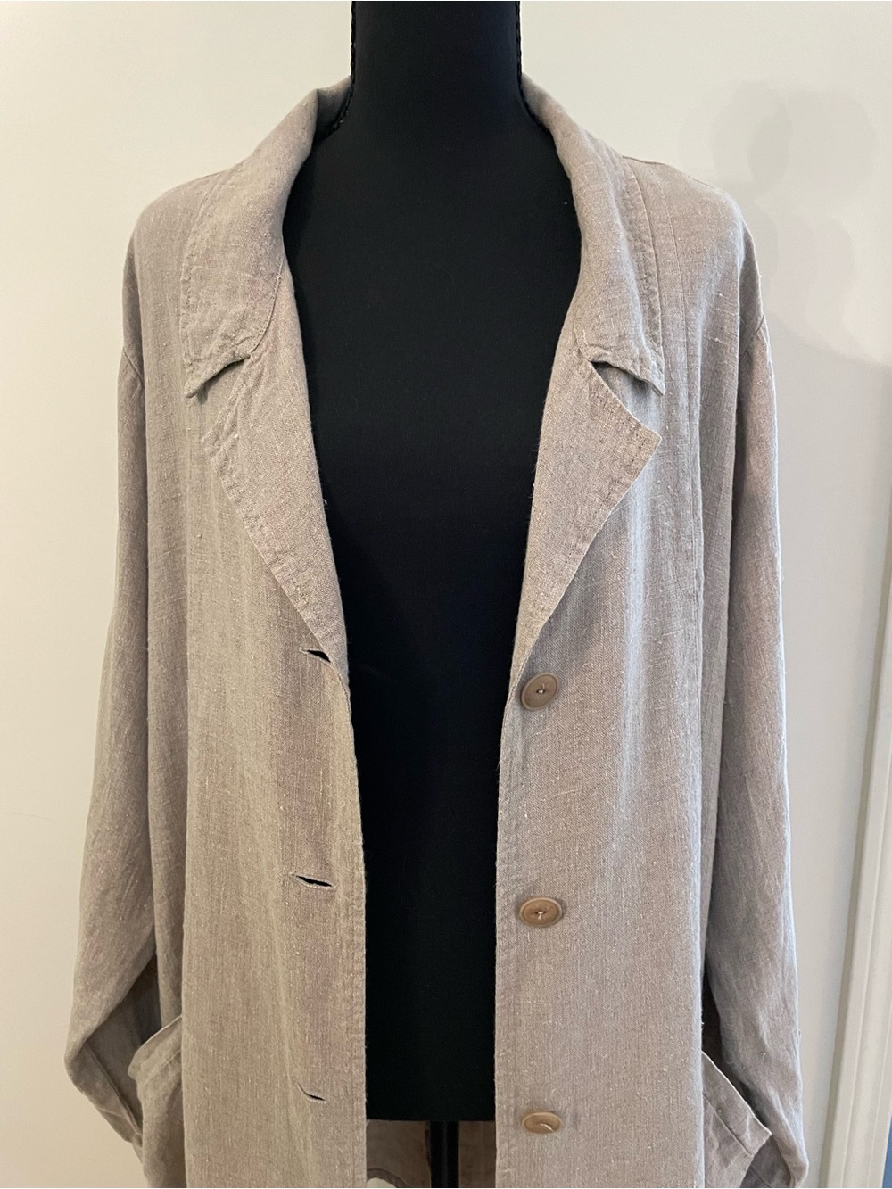 Flax Lagenlook Taupe/Beige 100% Linen Button Front Jacket Artsy Flowy Boho L - Picture 2 of 9